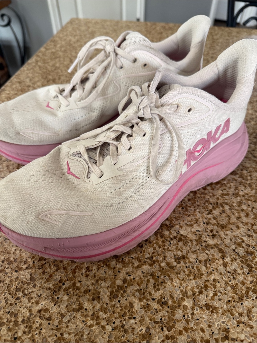 Hoka Women's Running Shoes in Cream and Pink